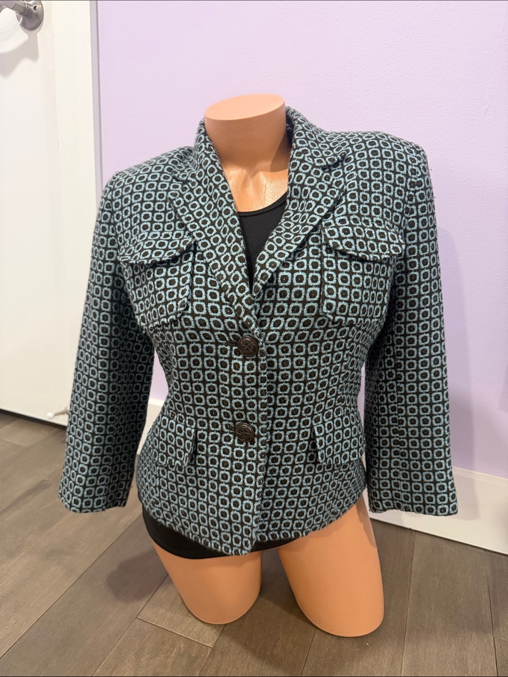 Worthington Women's Teal and Black Geometric Blazer